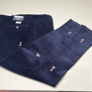 Vineyard vines blue corduroy slacks with lighthouses